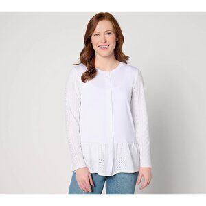 LOGO Layers by Lori Goldstein Long Sleeve Cardigan with Eyelet Peplum Womens Sma